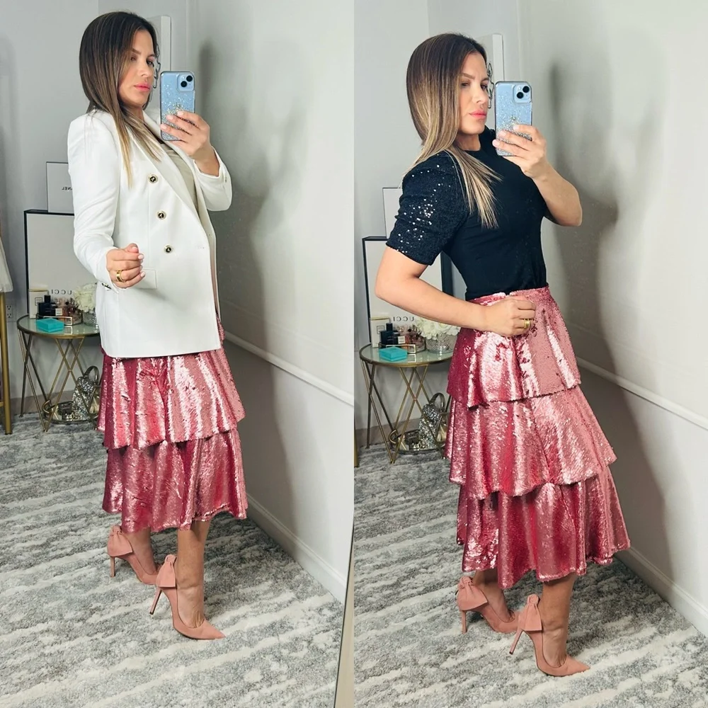 Rachel Parcell Pink Sequin Tiered Midi - Picture 8 of 17